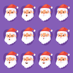 Obraz na płótnie Canvas Christmas Santa Claus head emotion faces vector expression character poses illustration emojji Xmas man in red traditional costume and Santa hat