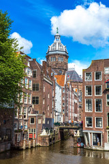 Canal and St. Nicolas Church in Amsterdam