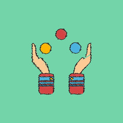 hands juggling with balls vector in Hatching style