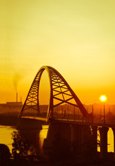 Bugrinsky Bridge over the River Ob, Novosibirsk, Russia, sunrise \ sunset