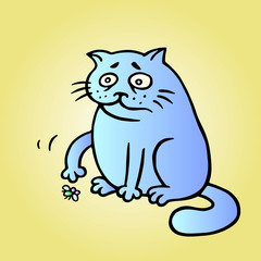 Cat wants to play and the fly is tired and has died. Vector Illustration.