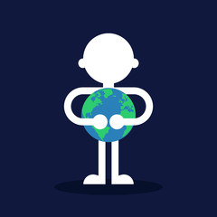 A man  hugging the earth flat design