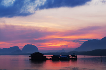 Fototapeta premium Beautiful sunrise landscape view of Samchong-tai in Phang-Nga,Thailand.