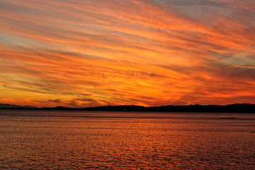 Dark Vibrant Sunset Over Victoria, British Columbia, Canada, in the fall.