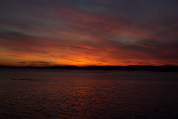 Dark Vibrant Sunset Over Victoria, British Columbia, Canada, in the fall.