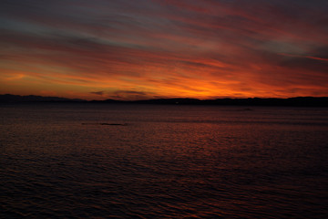 Dark Vibrant Sunset Over Victoria, British Columbia, Canada, in the fall.