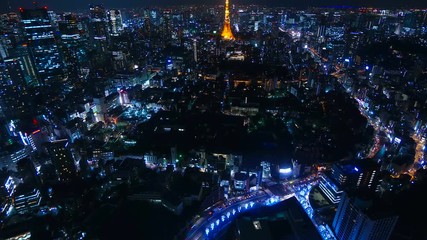 東京夜景 タイムラプス 4k 大都会 ビジネス街の交差点 Tokyo Wall Mural Tok Oka