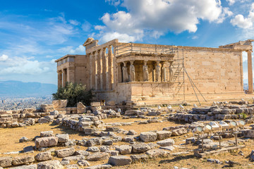 Erechtheum temple ruins on the Acropolis  in Athens