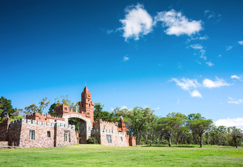 Fototapeta na wymiar Pittamiglio Hall, the Art Deco version of a Middle Ages castle, Las Flores, Maldonado province, Uruguay