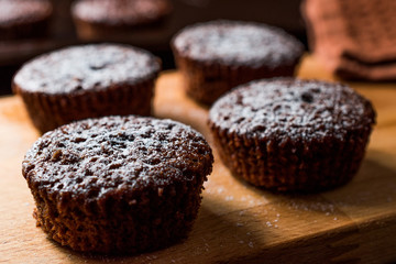 Chocolate Souffle with powdered sugar.