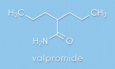 Valpromide seizures drug molecule (antiepileptic agent). Skeletal formula.