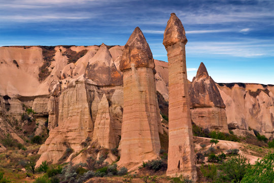 Love valley needles striped, Volcanic tuff named phallic rock pillar