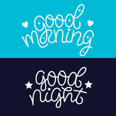 Fototapeta na wymiar Good morning and good night design cards. Creative monoline vector lettering.