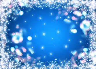 Christmas glowing background with snow frame and snowflakes