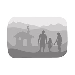 Happy family together at their house vector illustration isolated on white background. Paper cut style without shadow. Using shade of gray colors. Editable separated layer.