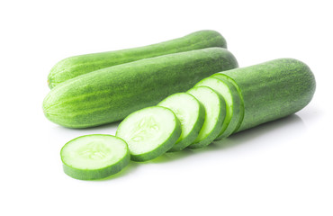 Closeup cucumber sliced on white background, food and vegetable concept