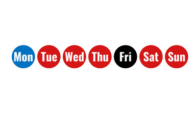 week days round icons, black friday and cyber monday