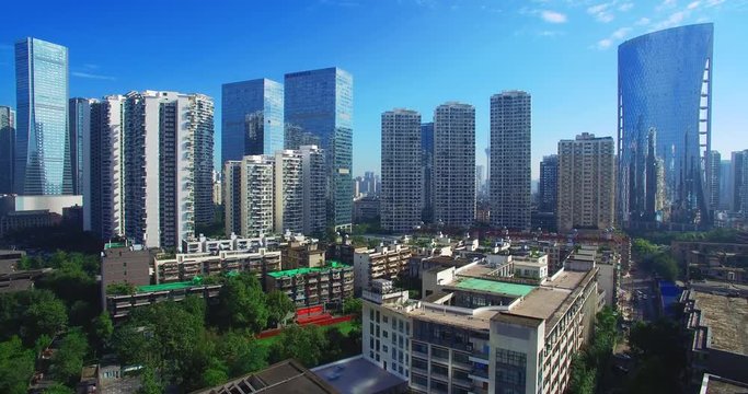 Aerial of beautiful Chengdu cityscape of China