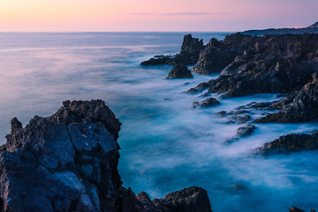Incredible landscape of Los Hervideros after sunset. Lanzarote. Canary Islands. Spain