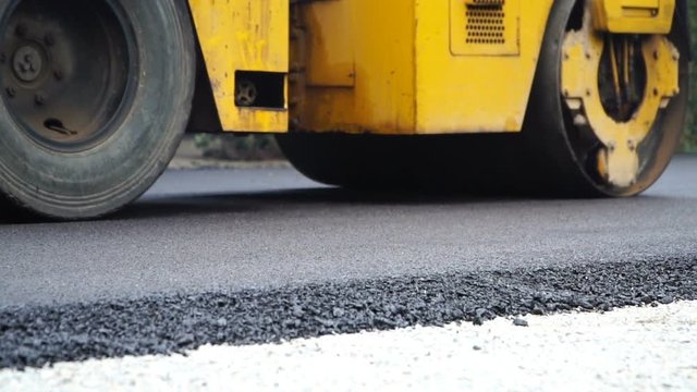 Road roller during street repairing works 