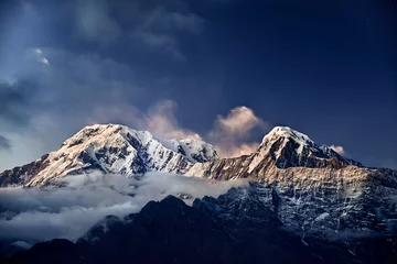 No drill light filtering roller blinds Annapurna Himalayas snow peak at sunset