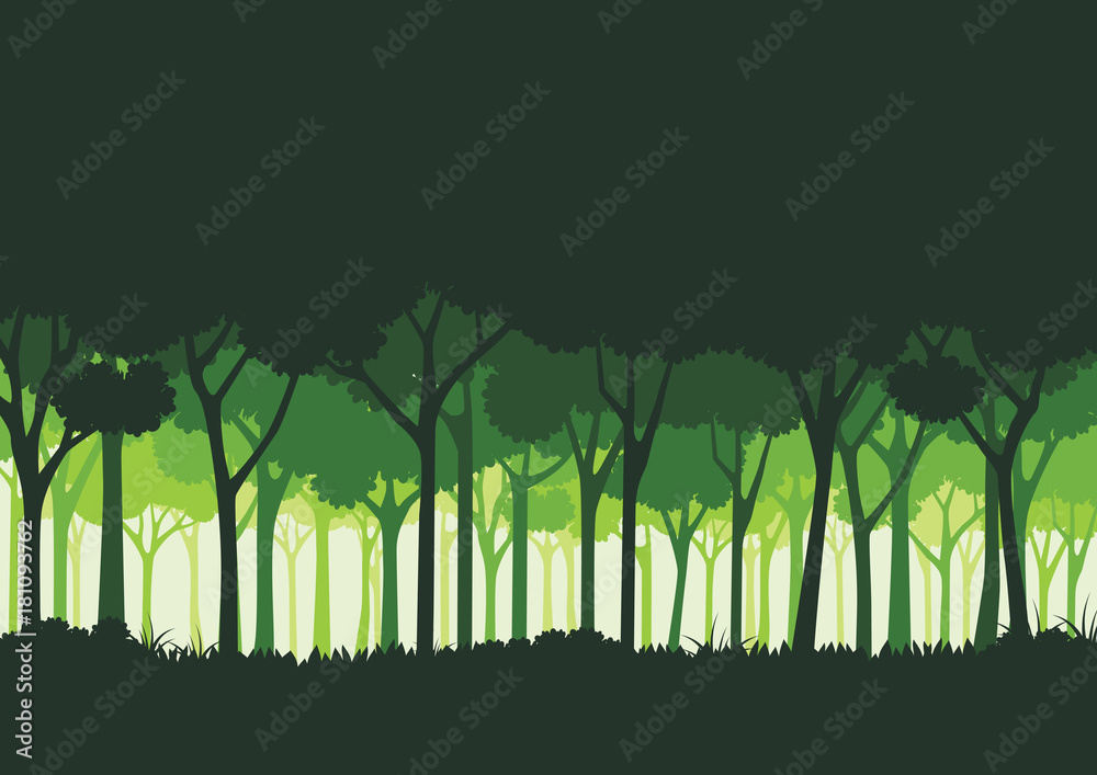 Aufkleber green silhouette forest abstract background.nature and environment conservation concept flat design.