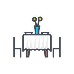 restaurant service colored icon dinner table