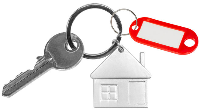 porte-clés maison avec porte-étiquette sans marquage sur fond blanc 