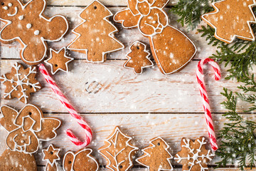 christmas fir tree with decoration on a wooden board