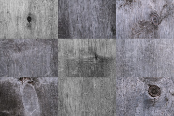 Set of aged gray wooden wall backgrounds.
