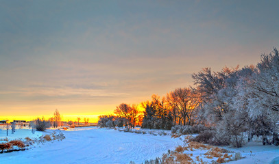 Landscape of cold and beautiful, snowy winter