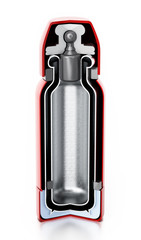 Diagram showing vacuum flask layers. 3D illustration