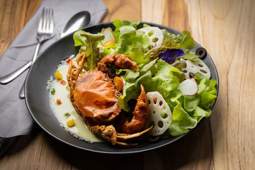 Soft shell crab salad isolated on white background