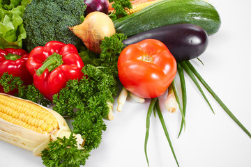 fresh vegetables on the white background