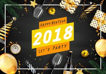 Happy new year 2018 greeting card with elements