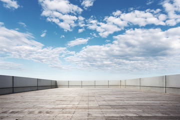 empty brick floor in blue sky