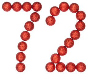 Numeral 72, seventy two, from decorative balls, isolated on white background