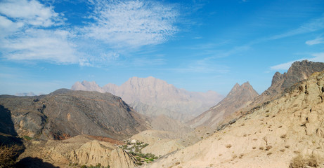 in oman  the old mountain gorge and canyon the deep cloudy  sky