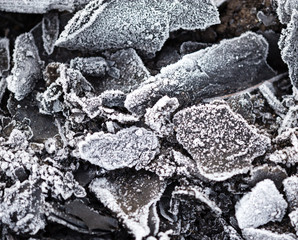 icy cold on black coals as background