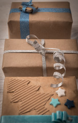 Fototapeta na wymiar Closeup of vintage handmade paper gift boxes