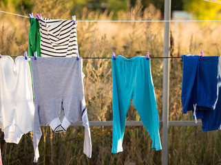Lingerie dries on a rope in the open air