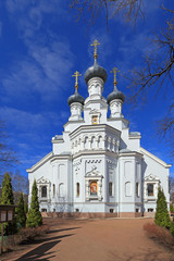 The Cathedral of the Vladimir icon of the Mother of God in Kronstadt Sunny day in early may. Saint Petersburg