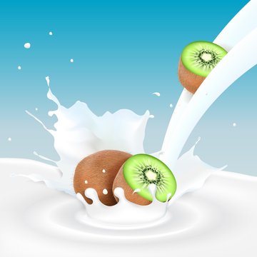 Kiwi fruits and milk splash