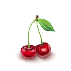 Ripe red cherry berries with leaves