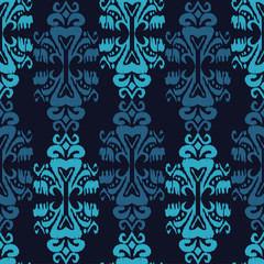 Blue Ethnic boho seamless pattern. Scribble texture. Retro motif. Textile rapport.