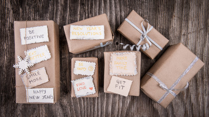 Christmas present wrapped in kraft paper with natural decoration