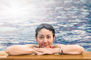 Young woman relaxing in the water
