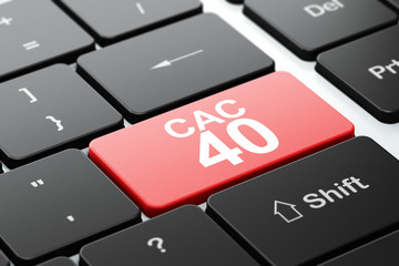Stock market indexes concept: computer keyboard with word CAC 40, selected focus on enter button background, 3D rendering