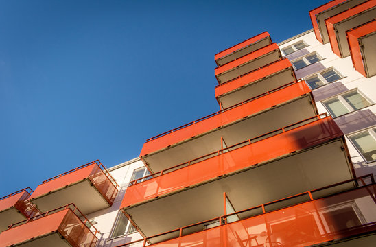 Modern Orange Architecture Luxury Apartment Balconies Scandinavia