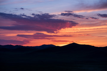 Sunset at the wind power base